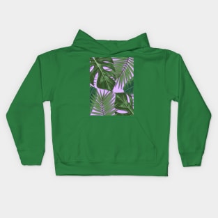 Monstera, Spider Palm, Tropical Leaves Print on Purple Kids Hoodie